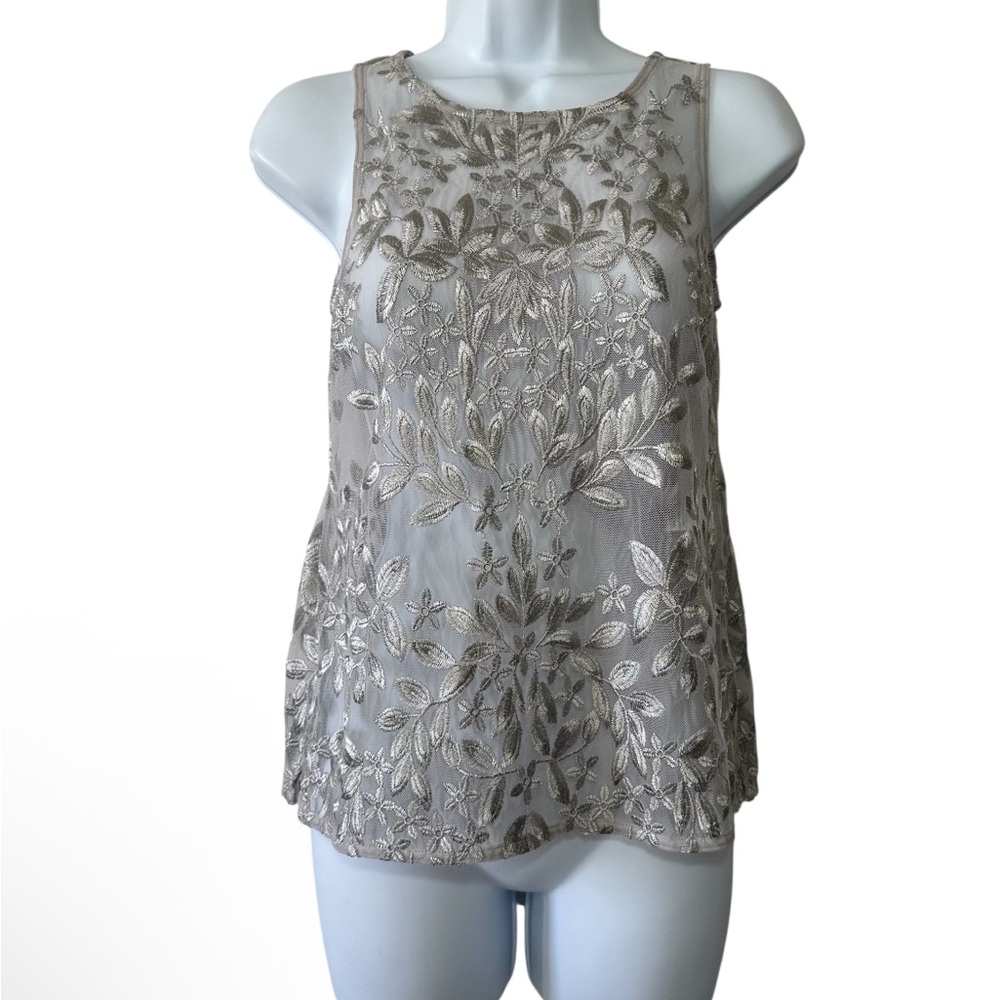 White House Black Market Elegant Silver Embroidered Tank Top (No Cami)-Size XXSP